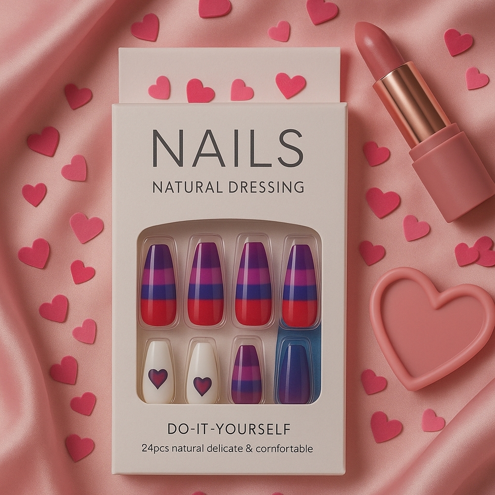 Colorful Striped and Heart Nail Set